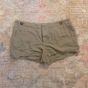 BOGO GAP Linen & Cotton Blend Taupe and White Striped Shorts with Button Detail